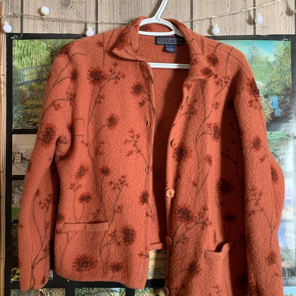 Vintage Orange Floral Wool Cardigan
